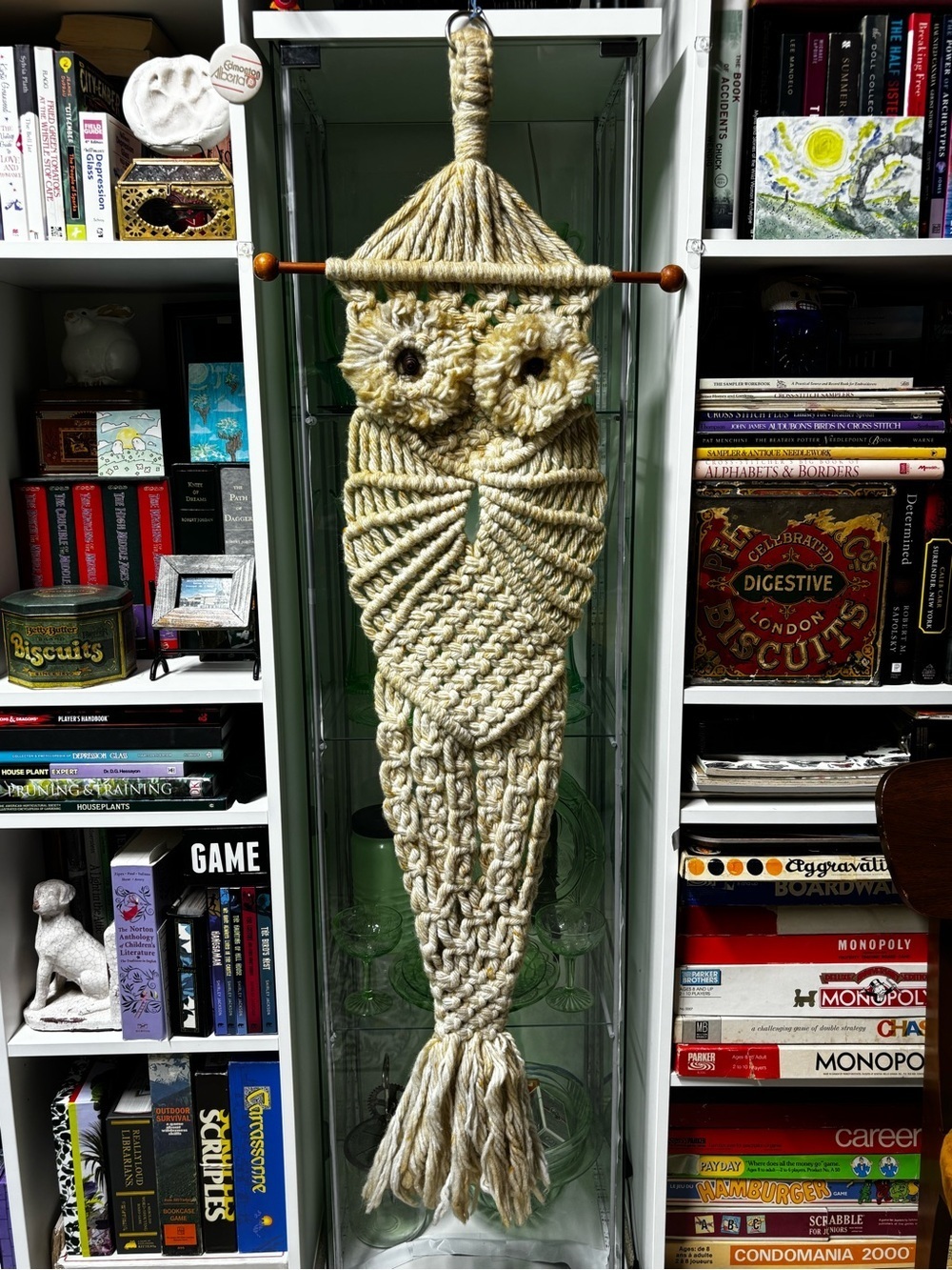 Beautiful big vintage macrame owl wall hanging